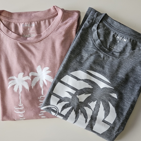 🏝summer tee bundle of 2 one gray one pink size small brand new! - Picture 4 of 7